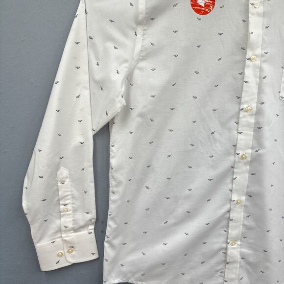 St Johns Bay Dress Shirt XL White Birds Business Career Office Button Down New - Picture 8 of 13